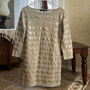 BCBGMaxAzria gold shift mini dress with sequin stripe trim